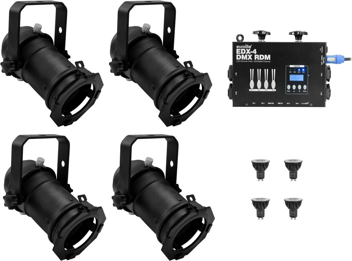 Eurolite 4x PAR-16 Spot LED Light Kit with Dimmer Pack (20000694)