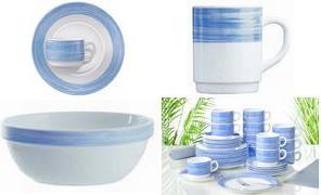 Esmeyer Soup Bowl 'BRUSH', Deep, 225 mm Diameter, Blue Hard Glass, Stripe Decoration in Brush Look - 6 Pieces (415-006)