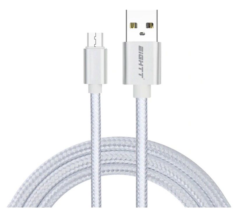 Eightt USB to MicroUSB Cable - 1m - Nylon Braid - Silver