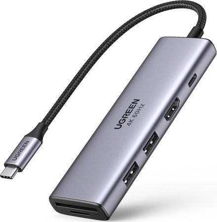 Ugreen 5-in-1 Adapter (CM511) - USB-C Hub with 2x USB, HDMI, USB-C and TF/SD Card Slots (Grey)