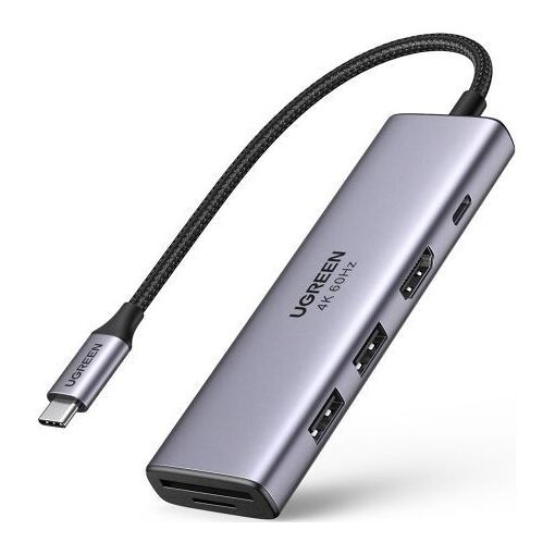 Ugreen 5-in-1 Adapter (CM511) - USB-C Hub with 2x USB, HDMI, USB-C and TF/SD Card Slots (Grey)