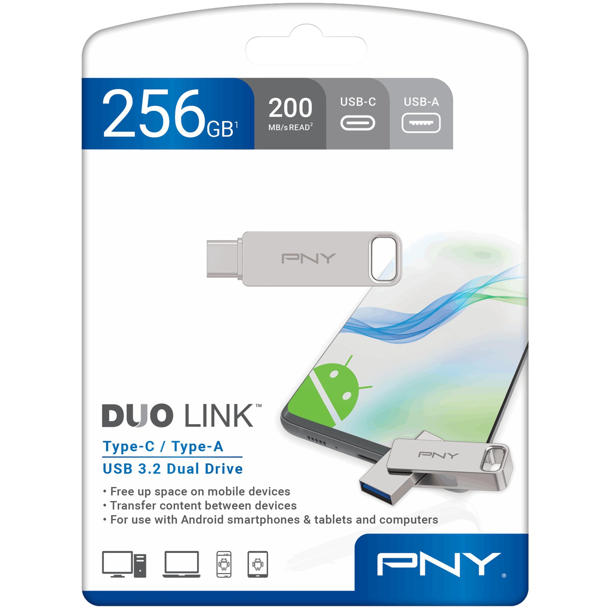 PNY Duo-Link - USB Flash Drive - 256GB - USB 3.2 Gen 1 / USB-C