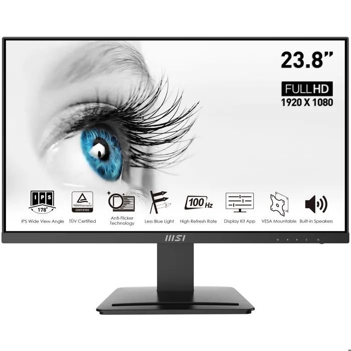 Monitor MSI PRO MP243X - Pantalla LCD de 24 pulgadas - Full HD 1080p a 100 Hz - IPS - Tiempo de respuesta 1 ms - HDMI y DisplayPort
