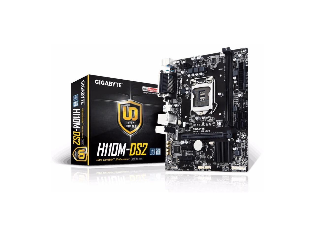 Gigabyte GA-H110M-DS2 - LGA 1151 Intel H110 Micro ATX Motherboard with DDR4, SATA 6Gb/s and USB 3.0