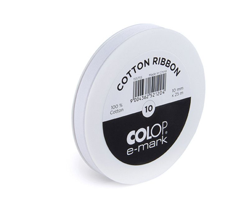 Ribete de algodón Colop E-Mark - Blanco - 10 mm x 25 m