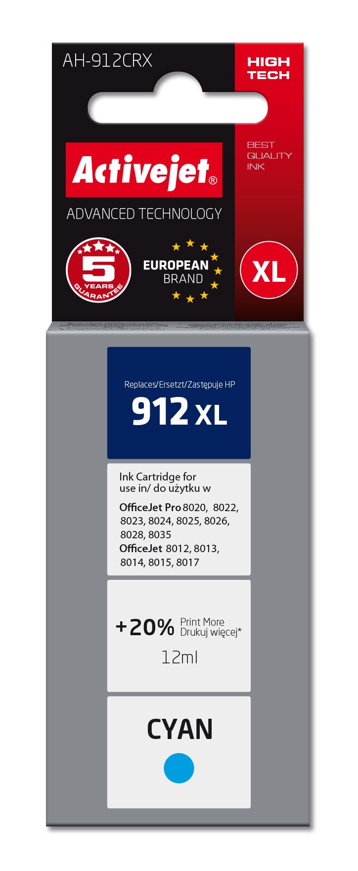 Activejet AH-912CRX Ink for HP Printers, Replacement for HP 912XL