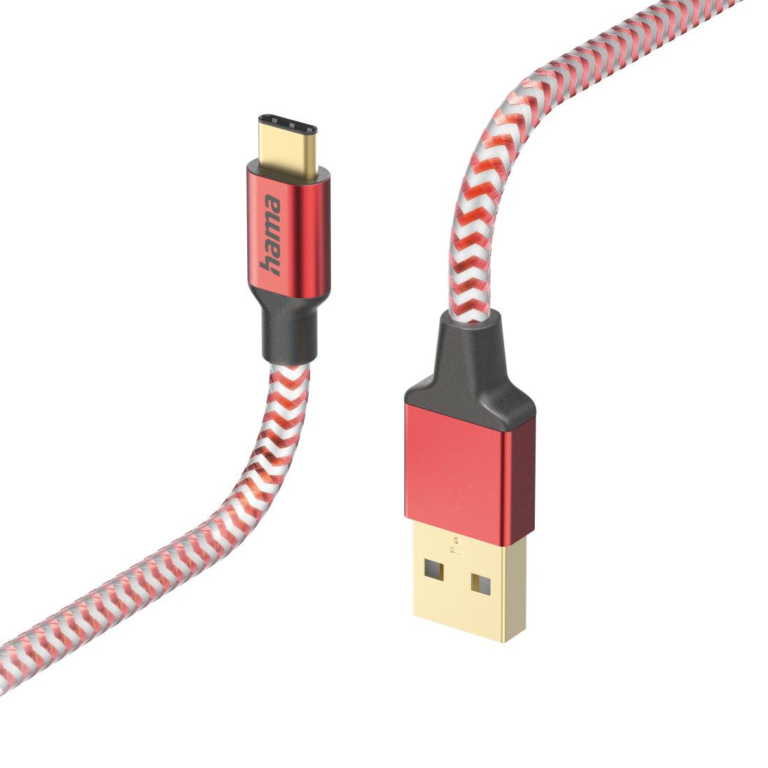Hama Reflective USB-A to USB-C Charging Cable, 1.5m, Red