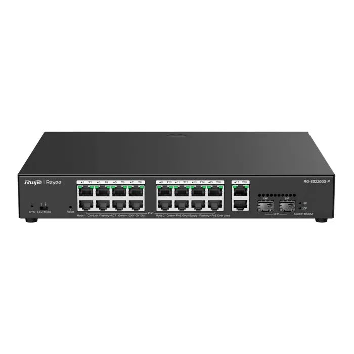 REYEE Managed Cloud PoE Switch 16 PoE+ 2 SFP 2 Uplink 10/100/1000Mbps + 2 SFP 10/100/1000