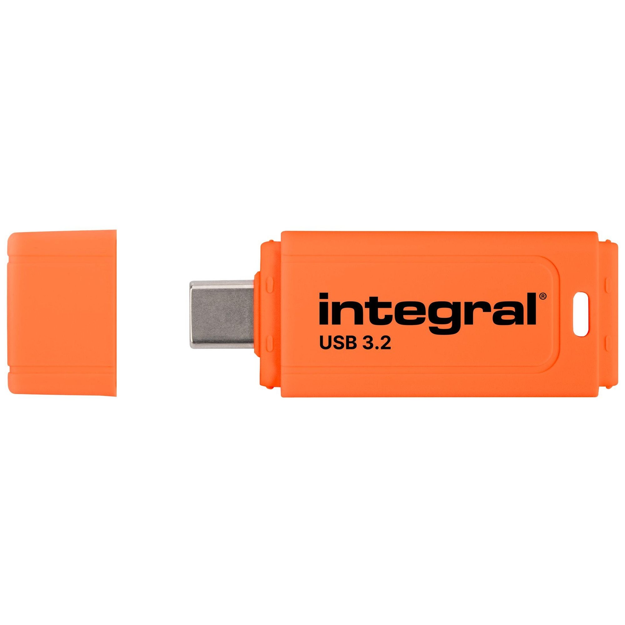 Integral Neon-C USB Drive - 128GB - USB-C 3.1 Gen 1 - Orange