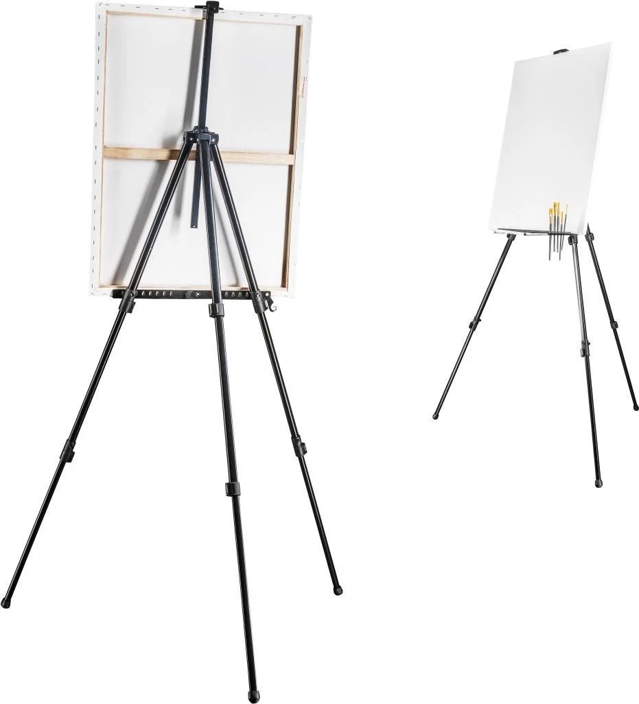 Walimex Pro XXL Canvas Stand, 62-205 cm, Aluminum Field Tripod with Bag and Shelf for Canvas up to 150 cm (1022745)