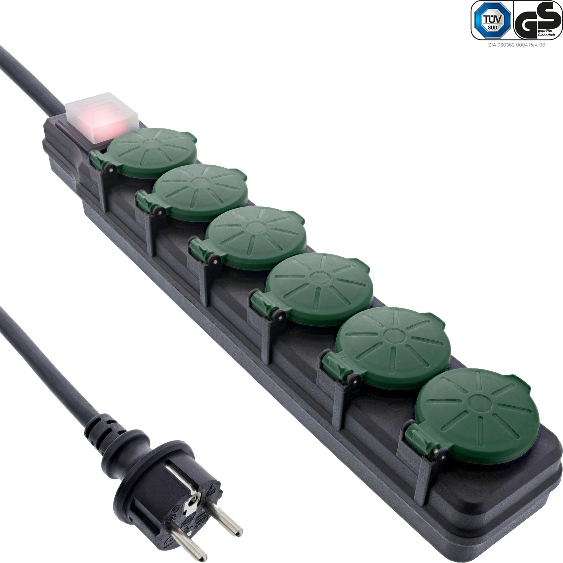 InLine Outdoor Power Strip - 6-Outlet Grounded Extension with IP44 Protection and 10m Cable (16496T)