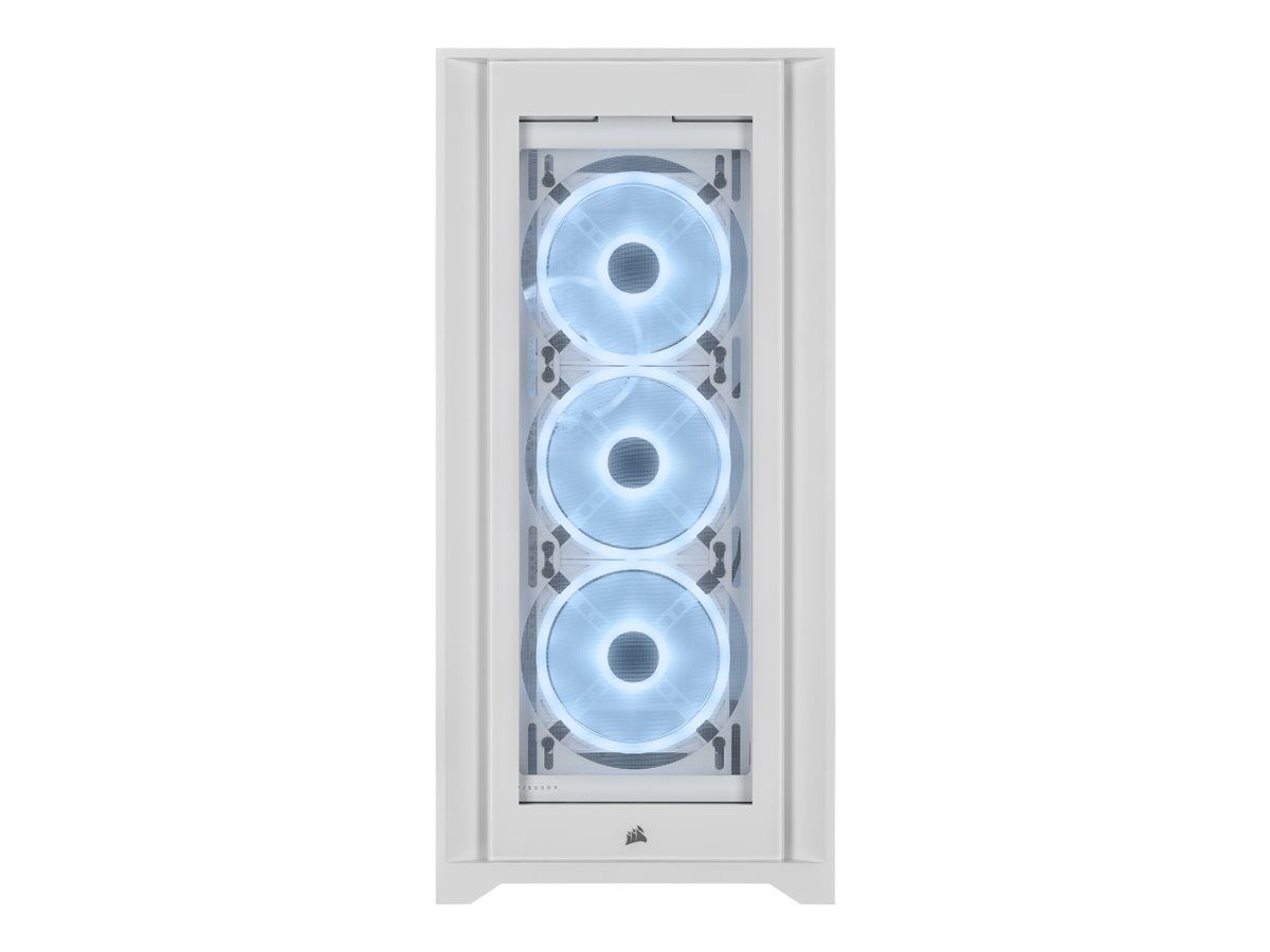 CORSAIR iCUE 5000X RGB QL Edition Mid-Tower PC Case - Tempered Glass Panel - No Power Supply (ATX) - Authentic White - USB/Audio