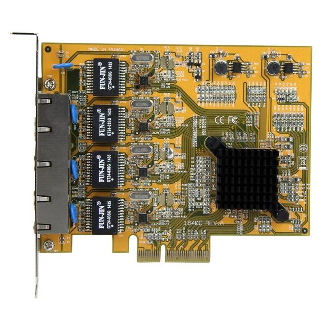Tarjeta de red StarTech PCI Express de 4 puertos Gigabit Ethernet con chipset Realtek RTL8111G - Adaptador NIC PCIe GbE - Adaptador de red - PCIe - Gigabit Ethernet x 4 - Amarillo