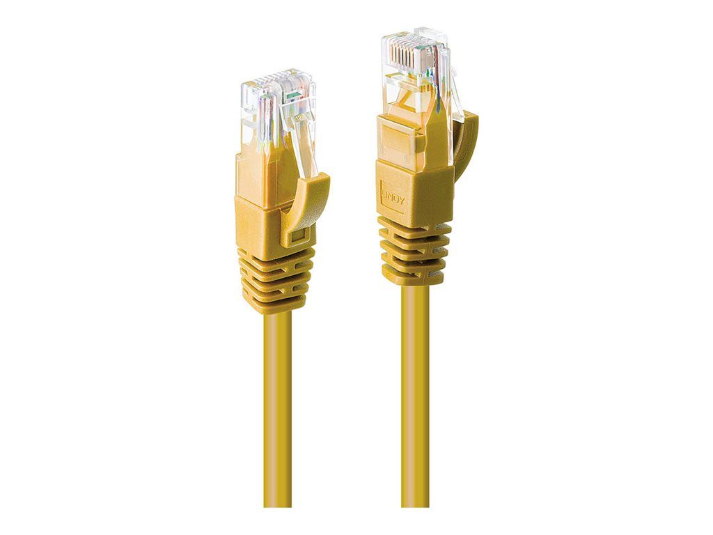 Cable de conexión Lindy RJ-45 a RJ-45 - 3 m - UTP CAT 6 - Moldado, sin gancho, bloqueado - Amarillo