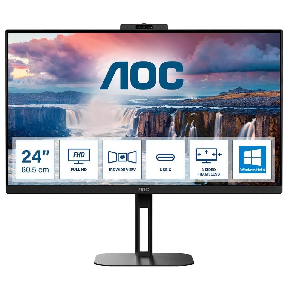 AOC Value-line 24V5CW/BK - V5 series - écran LED - 24" (23.8" visualisable) - 1920 x 1080 Full HD (1080p) @ 75 Hz - IPS - 300 cd/m² - 1000:1 - 4 ms - HDMI, DisplayPort, USB-C - haut-parleurs - noir