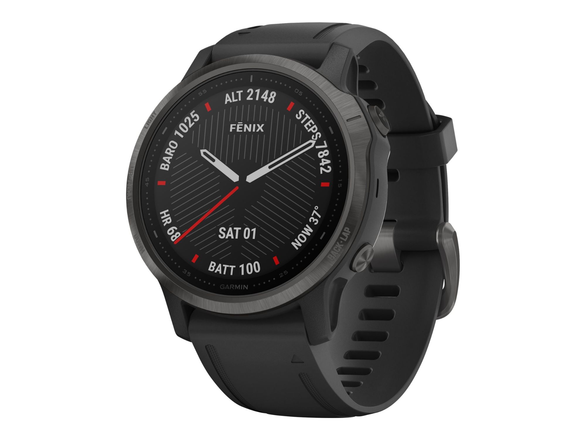 Garmin Fenix 6S Sapphire - 42mm - Carbon Gray DLC - Sports Watch with Silicone Strap - Black - 1.2" Display - 32GB - Bluetooth, Wi-Fi, ANT+