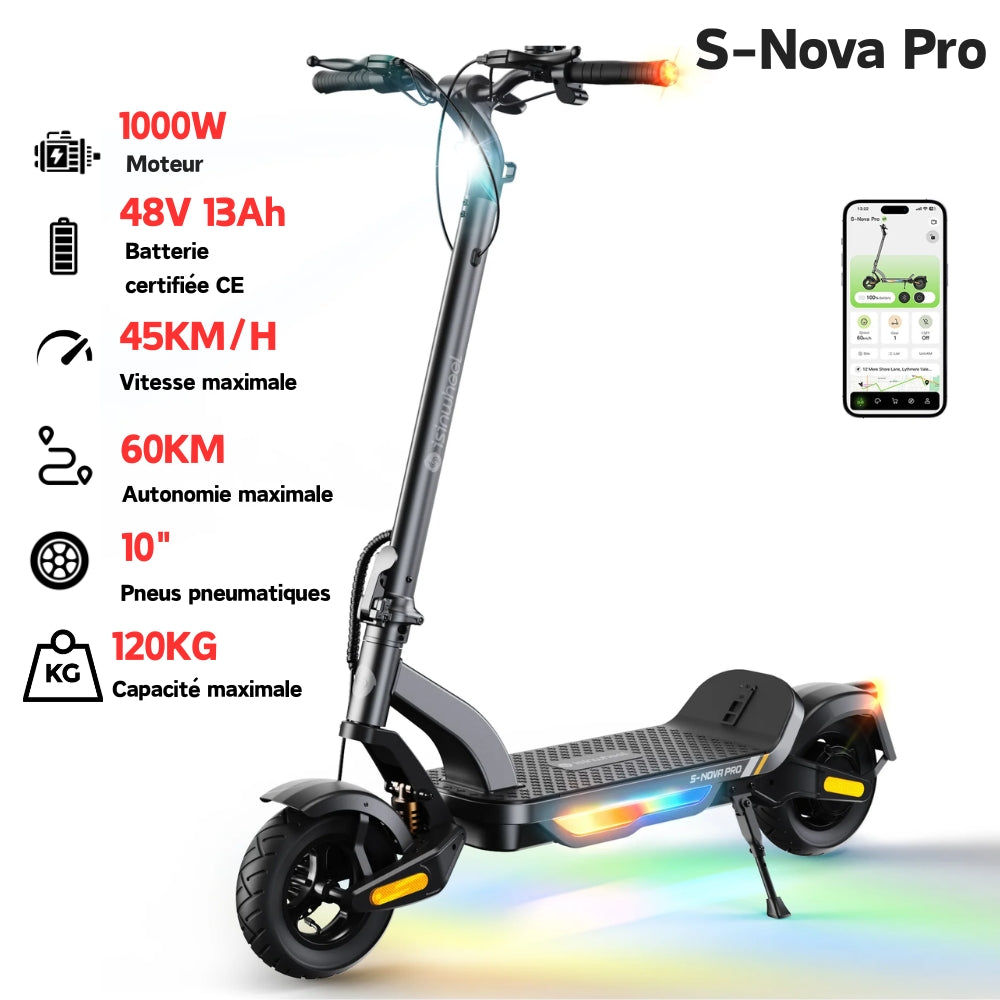 iSinWheel.fr Landturbo Pro Off-Road Electric Scooter 1250W - S-Nova Pro (Black)
