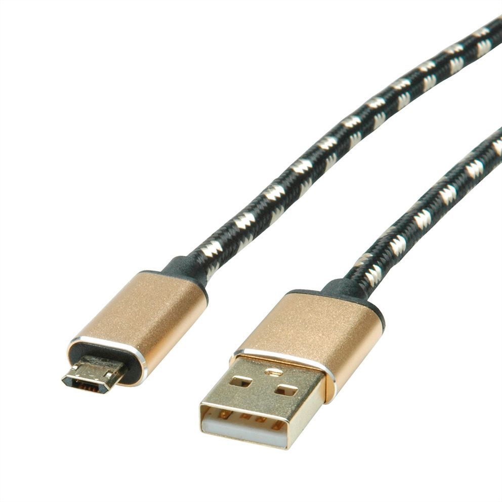 Roline 1.8m USB Cable Type C to Micro B Black/Gold