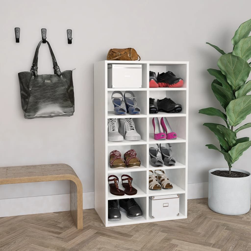 VIDAXL Wall-Mounted Shoe Rack, 12 Compartments, White, 100x27x15 cm