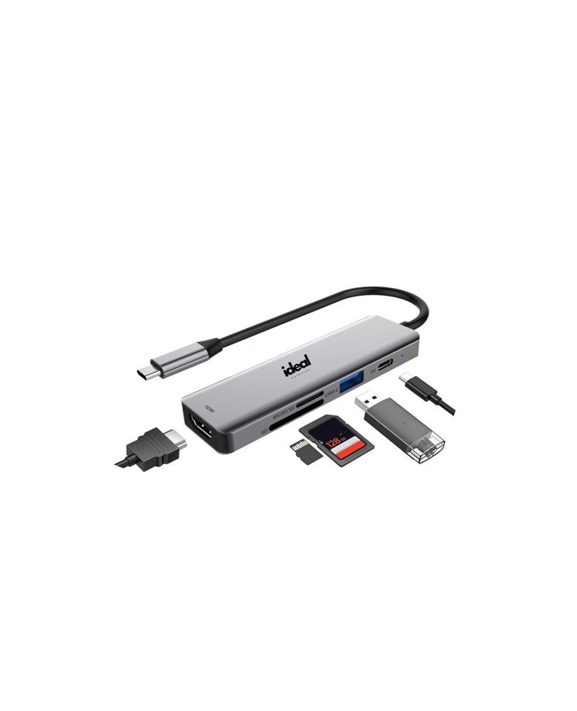ID 4-in-1 Card Reader and USB C Hub, Grey Sideral