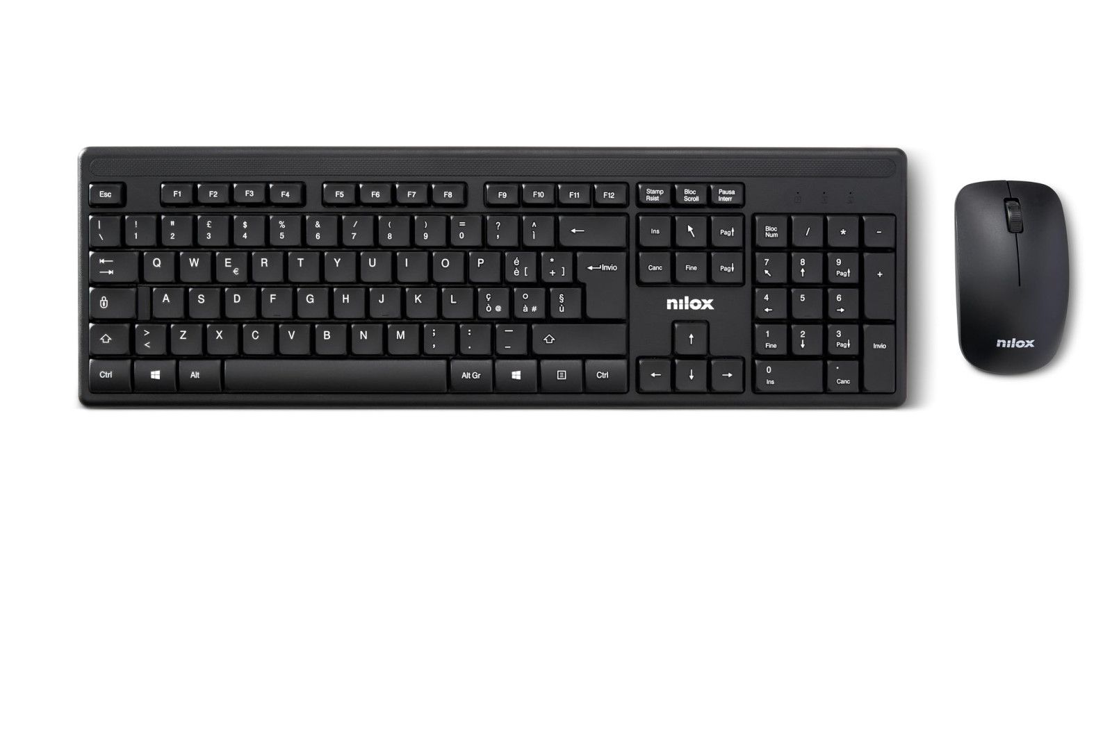 Set de teclado y ratón inalámbricos Nilox NXKMWIT011, negro, distancia operativa 10m, 1600 DPI