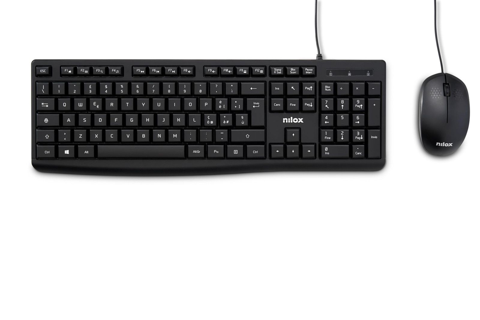 Nilox Wireless Italian Keyboard and Mouse Set, 1200 DPI, Black