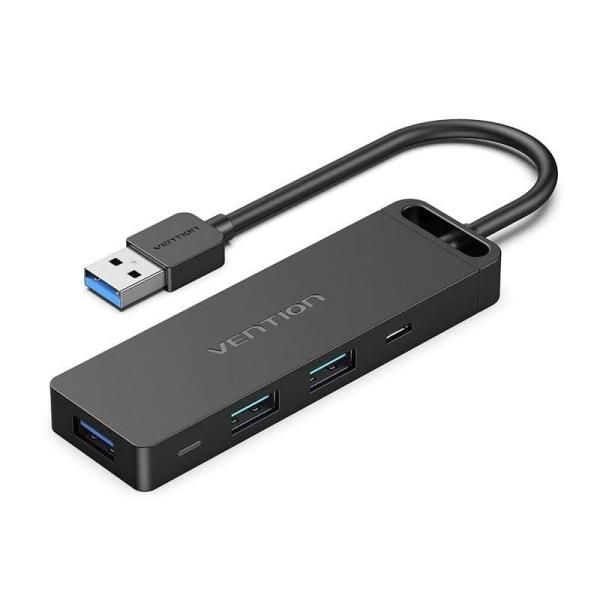 Vention CHVBB 3-Port USB 3.0 Docking Station with MicroUSB PD and Card Reader - Black
