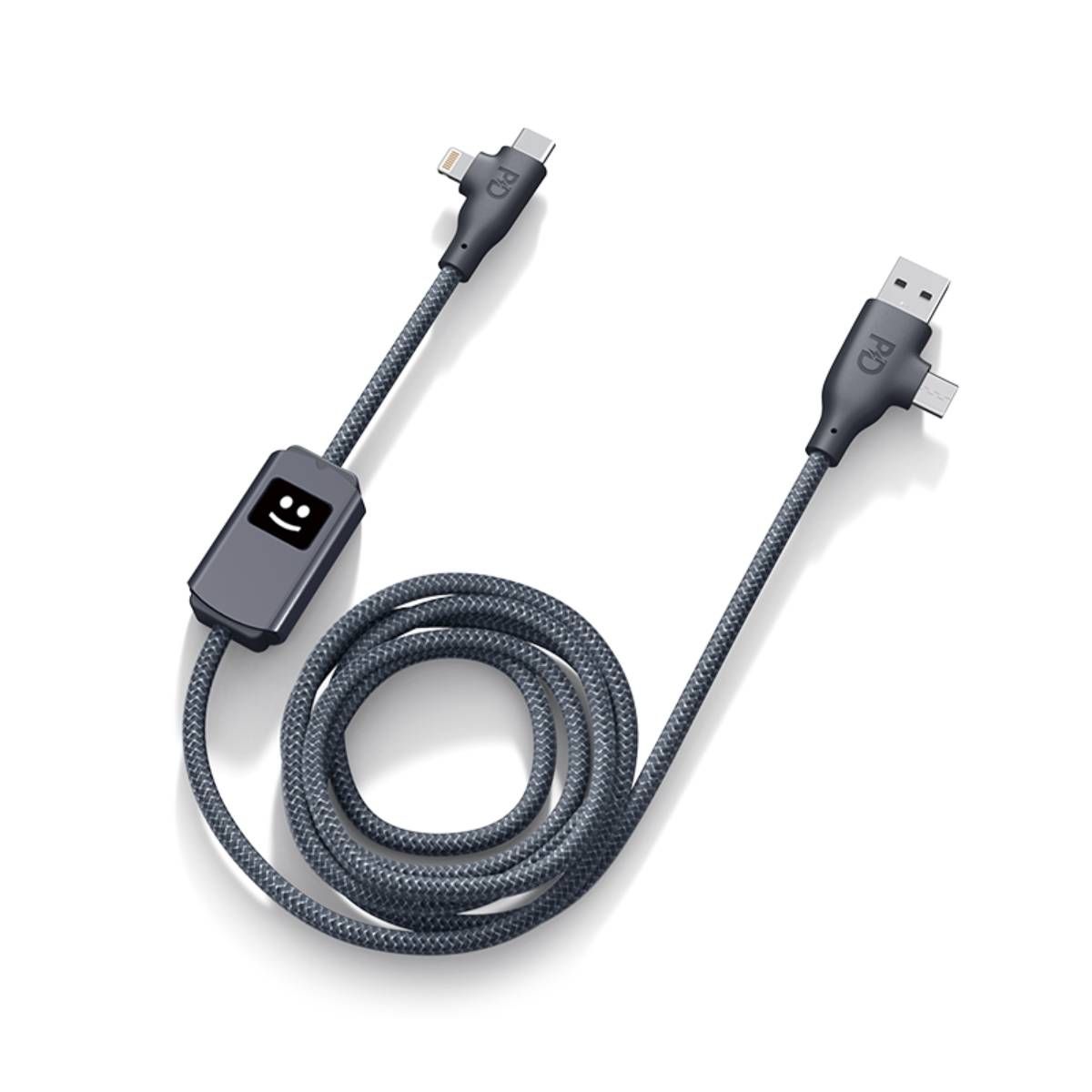 Câble de charge et de transfert XOOPAR 4 en 1 USB A+C / USB C+Lightning, Gris foncé