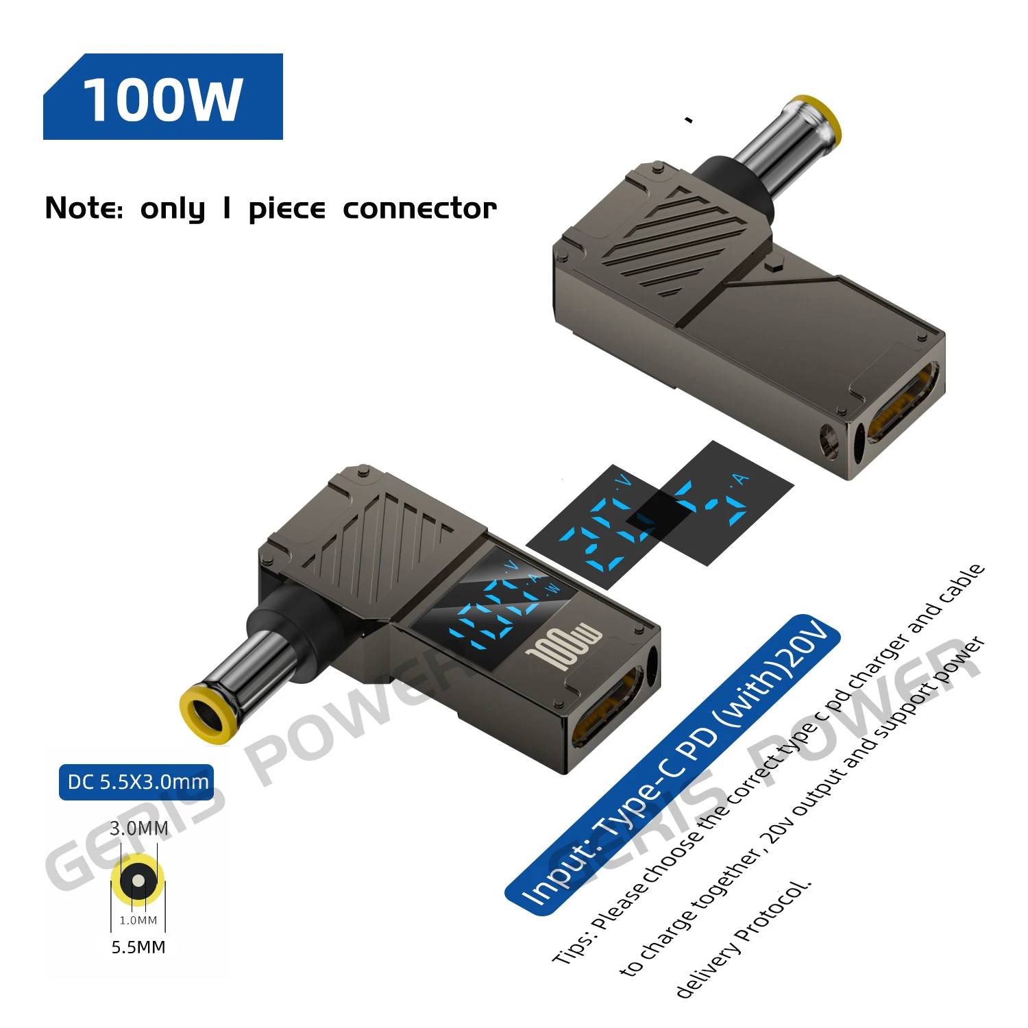 VSDFBSDFUY Laptop Power Adapter, 100W PD LED Display, USB Type C PD to Jack DC Charger Converter for Lenovo, HP, Dell