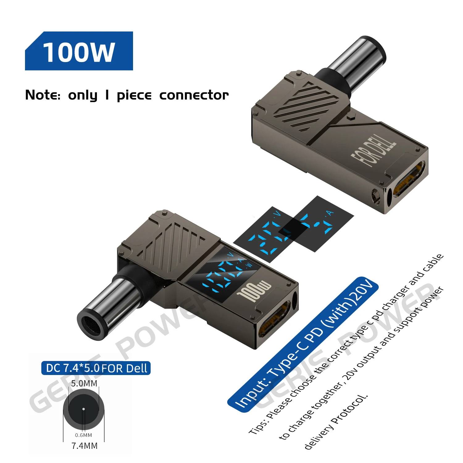 VSDFBSDFUY Laptop Power Adapter, 100W PD LED Display, USB Type C PD to DC Jack Converter for Lenovo, HP, Dell (7.4x5.0mm)