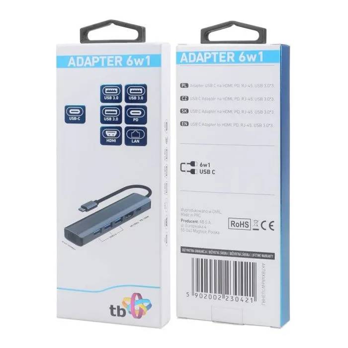 TB PRINT USB-C 6-in-1 Adapter - HDMI, 3x USB, PD, RJ-45