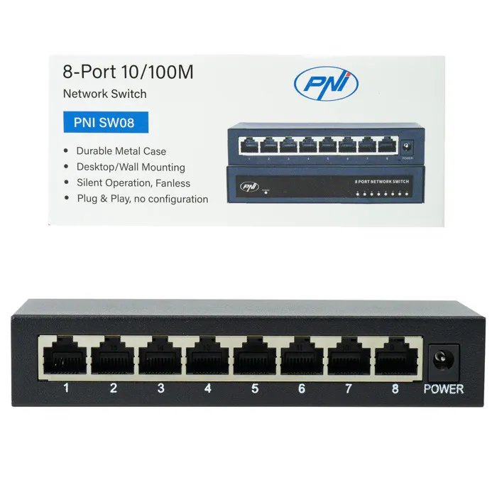 PNI Switch SW08 - 8-Port 10/100 Mbps with Lightning Protection
