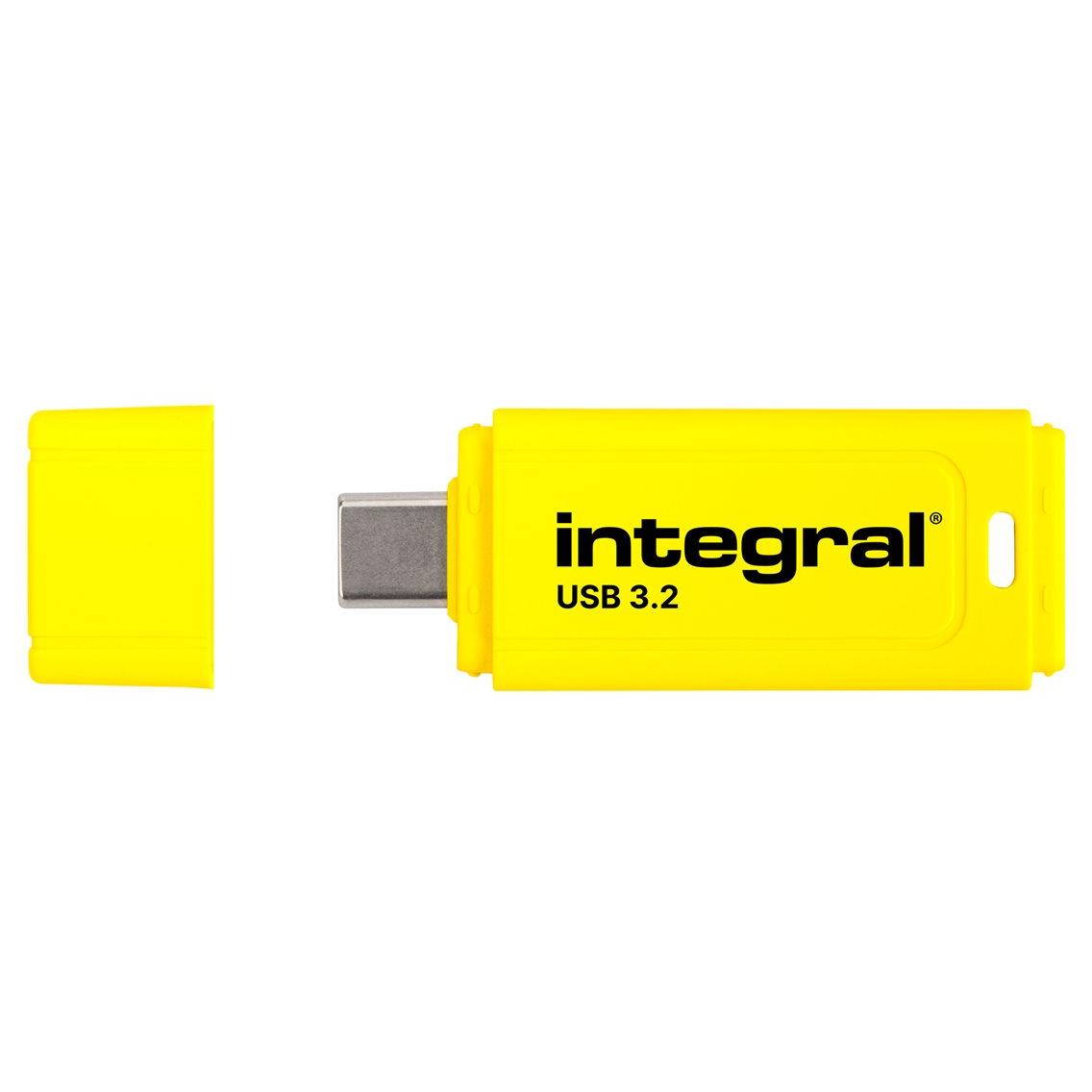 Integral Neon-C USB Flash Drive - 64GB - USB-C 3.1 Gen 1 - Yellow