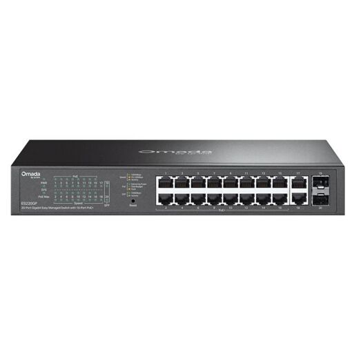 Switch TP-Link Omada ES220GP V1 - Gestionado - 16 x 10/100/1000 (PoE+) + 2 x 10/100/1000 + 2 x SFP Gigabit - Escritorio, Pared, Montable en Rack - PoE+ (150 W)