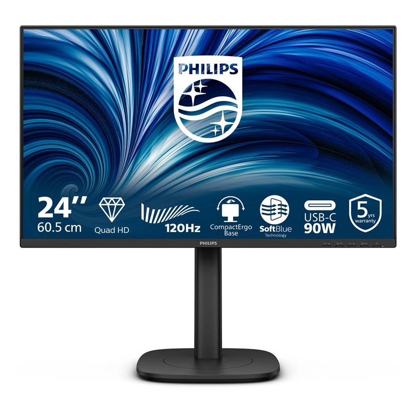 Philips 24B2U3601 - QHD LED Monitor - 24" (23.8" Visualable) - 2560 x 1440 @ 120Hz - IPS - 1500:1 - HDMI, DisplayPort, USB-C - Speakers - Black