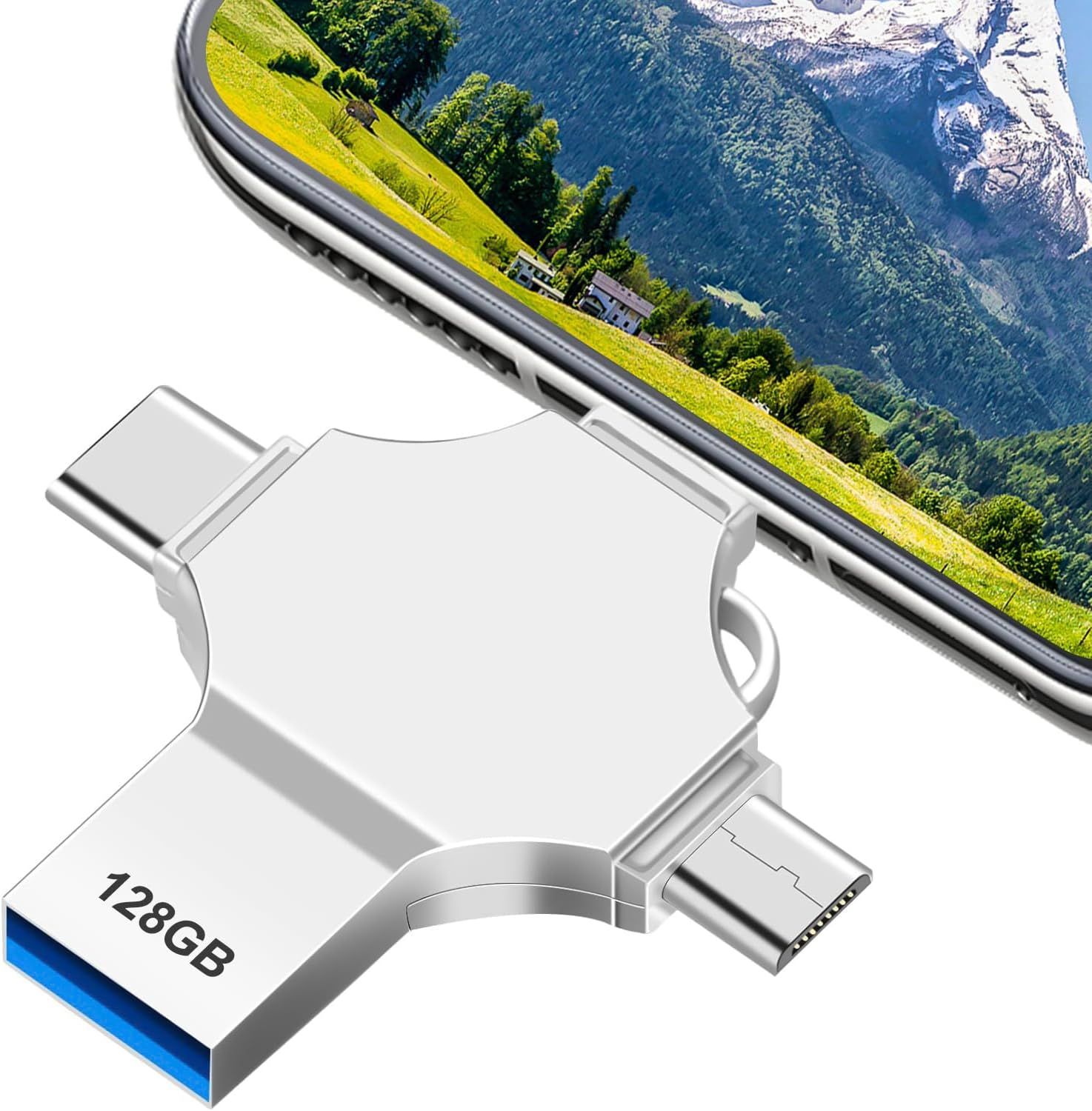 VBSUDGYDFG 128GB 4-in-1 USB Key, High Capacity USB 3.0 Flash Drive
