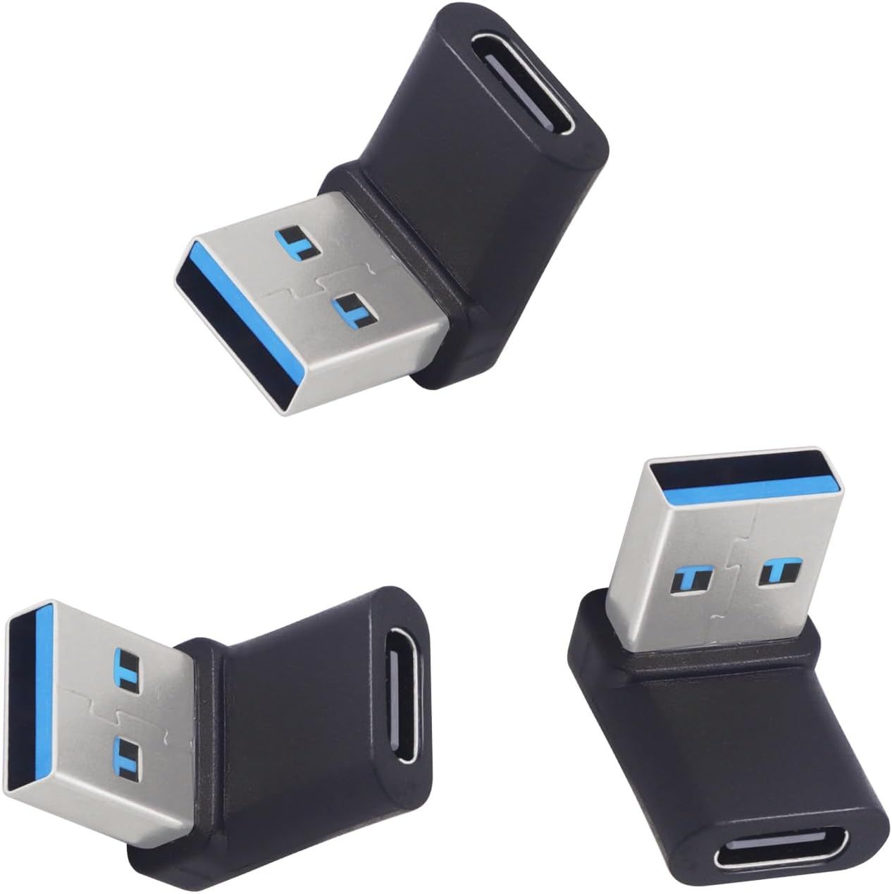 VBSUDGYDFG 10Gbps USB 3.2 Adapter (90 Degree Design, OTG, Black, 3 Pack)