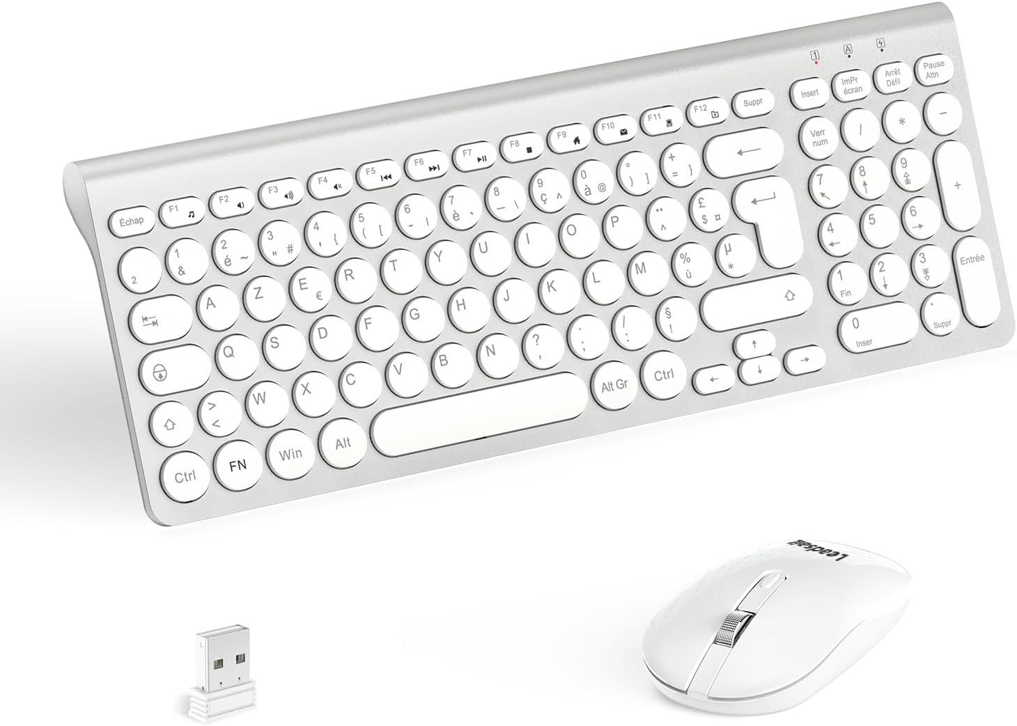Wireless Keyboard and Mouse Set, Ergonomic AZERTY French Keyboard, 2.4GHz with USB Receiver, 12 Media Shortcuts for Computer, PC, Laptop