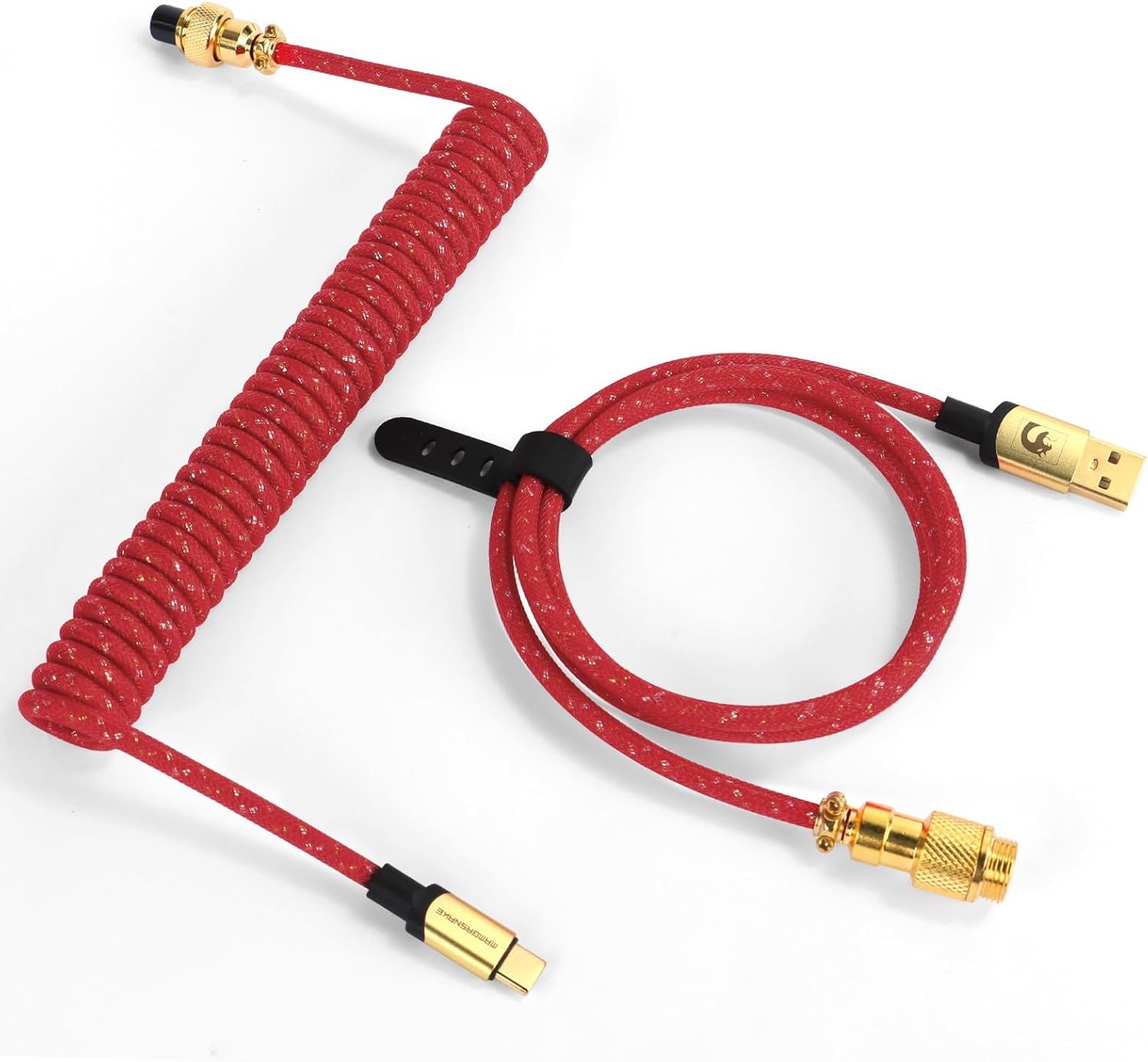 VUDSHGSYD Spiral USB C Cable for Gaming Keyboard, Braided USB C to Keyboard Cable with Removable Golden Aviation Connector in Starlight Nylon