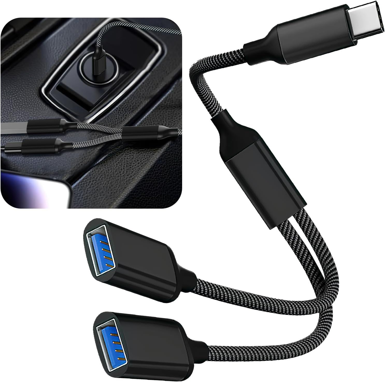 USB-C to Double USB A 2.0 Adapter Cable, Type C Splitter Hub