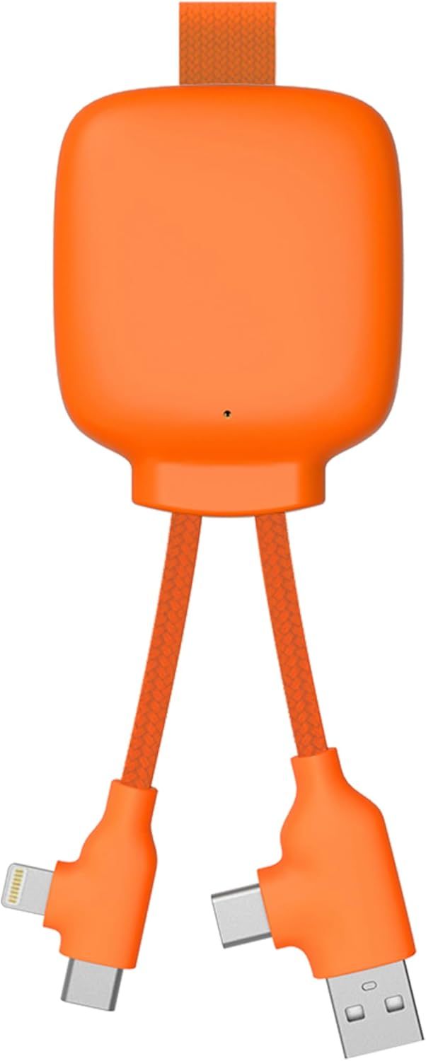 USB 4-in-1 Multi-Connector Cable - Universal Charger and 3000mAh External Battery in Recycled Plastic - Gamma Lite Orange