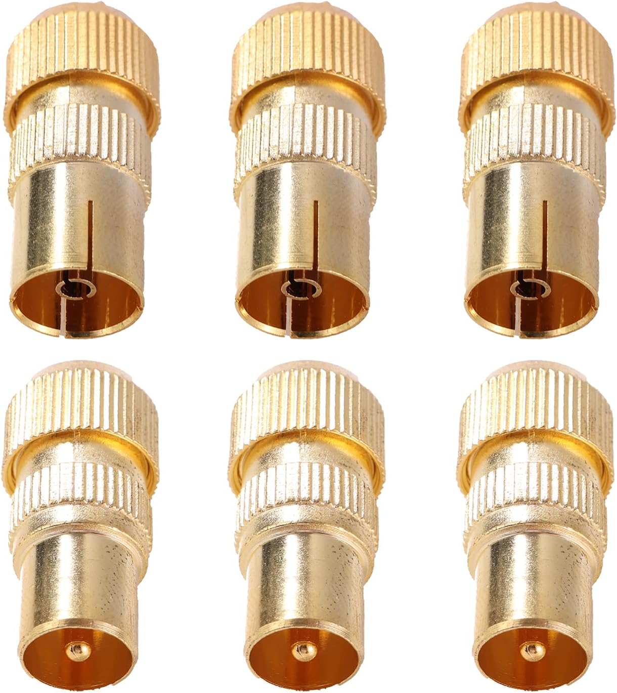 6-Piece Metal Coaxial Connectors for TV Antenna, 3 Male and 3 Female TV Antenna Connectors, TV Antenna Coaxial Adapter for RF Cable, Gold Plated