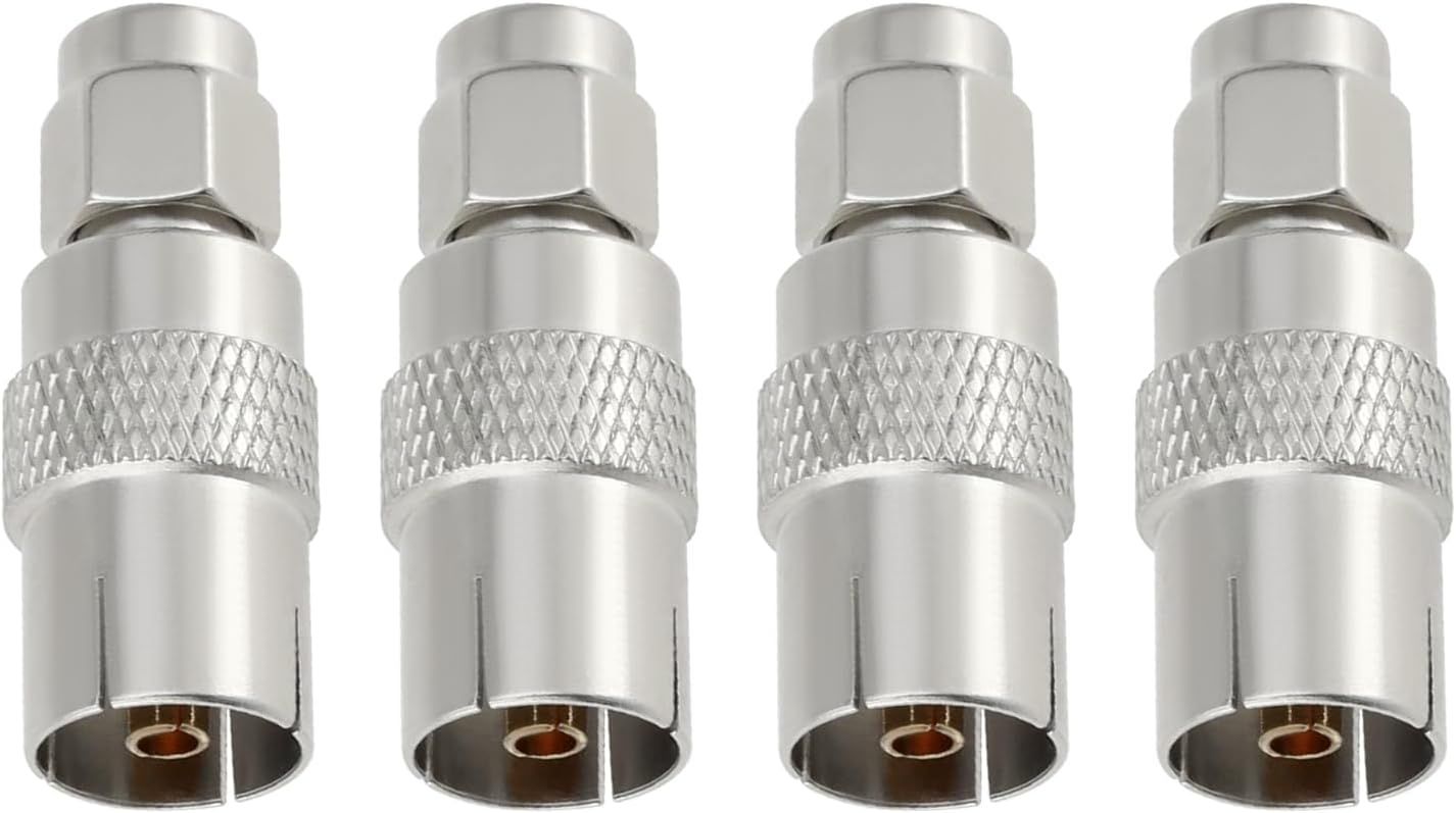 4-Pack TV Coaxial Adapter SMA Male to Female 50 Ohm IEC DVB-T for Antenna Cable Extension