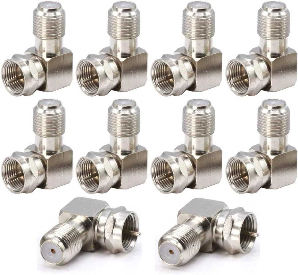 VSNGSIDUHGSU 10-Piece Right Angle F-Type Coaxial Adapter RG6, 90 Degrees Satellite Male to Female Connector, TV Antenna Satellite Virgin Connectors