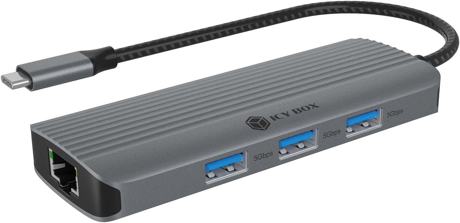 VDFHDFJGFJ USB-C Docking Station (6-in-1) with 1 HDMI Port (4K 60Hz), 3 USB 3.2 Hubs, 100W Power Delivery, Aluminium, Plug & Play, Windows & macOS