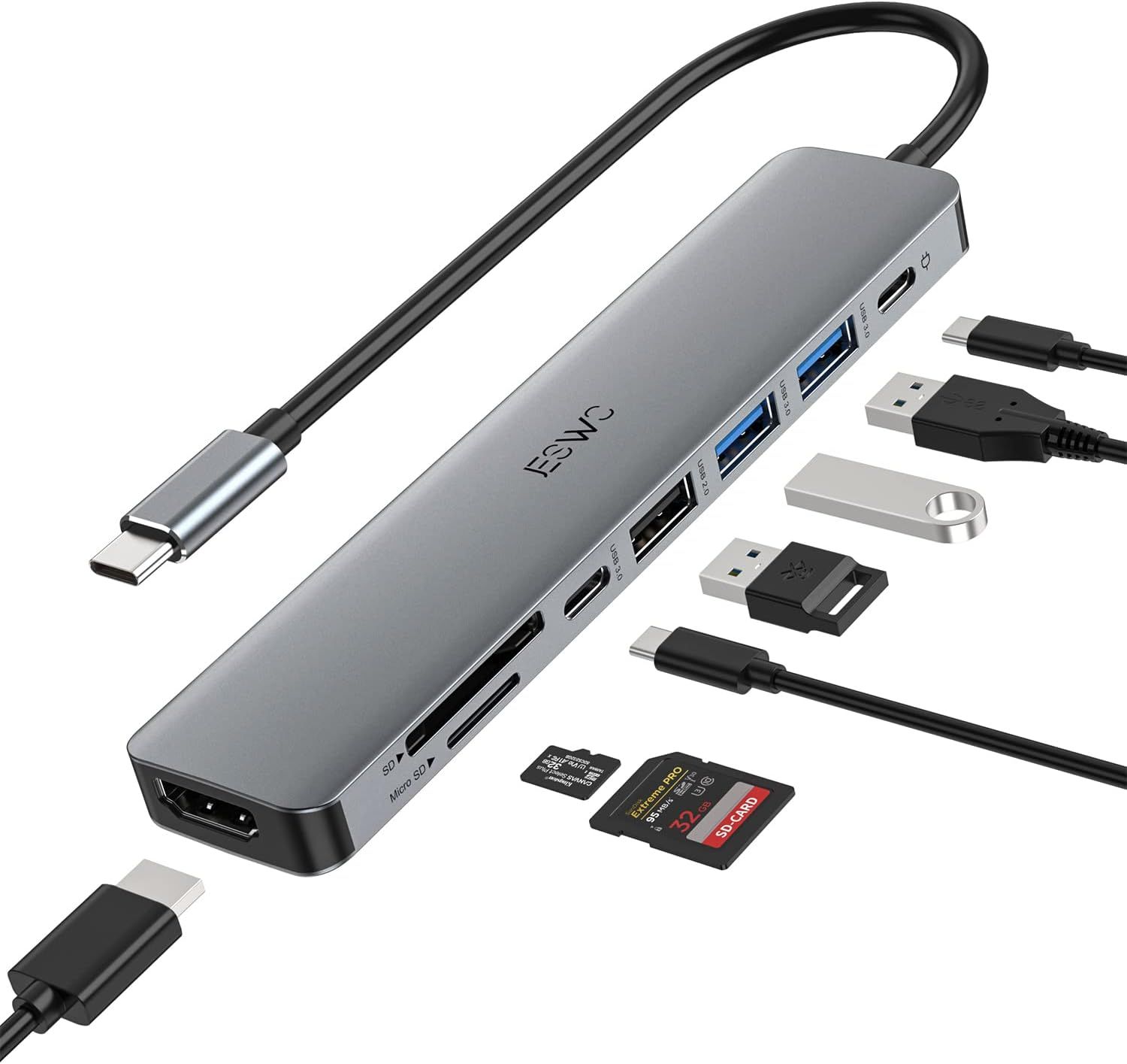 VDFHDFJGFJ 8-in-1 Type C Hub with HDMI 4K, USB 3.0/2.0, PD 100W, SD/TF, Data Transfer