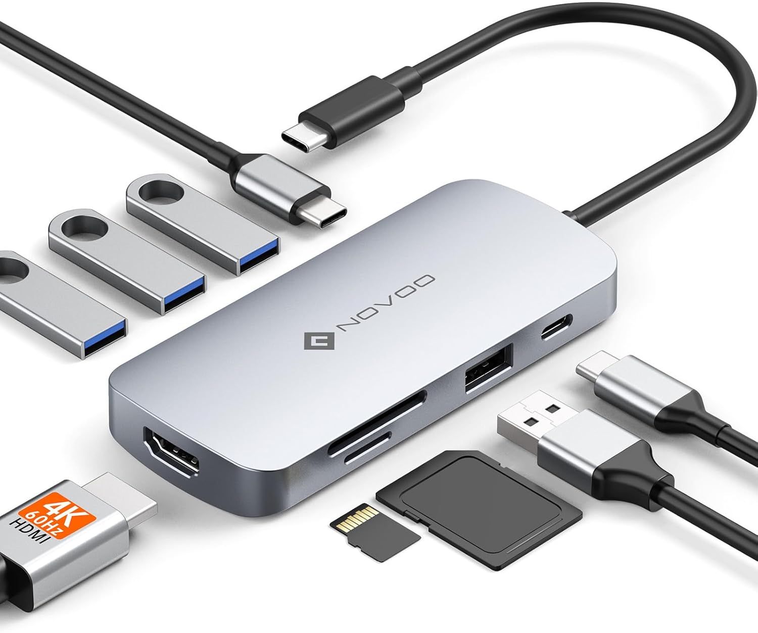 VDFHDFJGFJ 9-in-1 USB-C Hub with HDMI 4K@60Hz, 5 USB Ports, 100W PD, SD/TF Card Reader