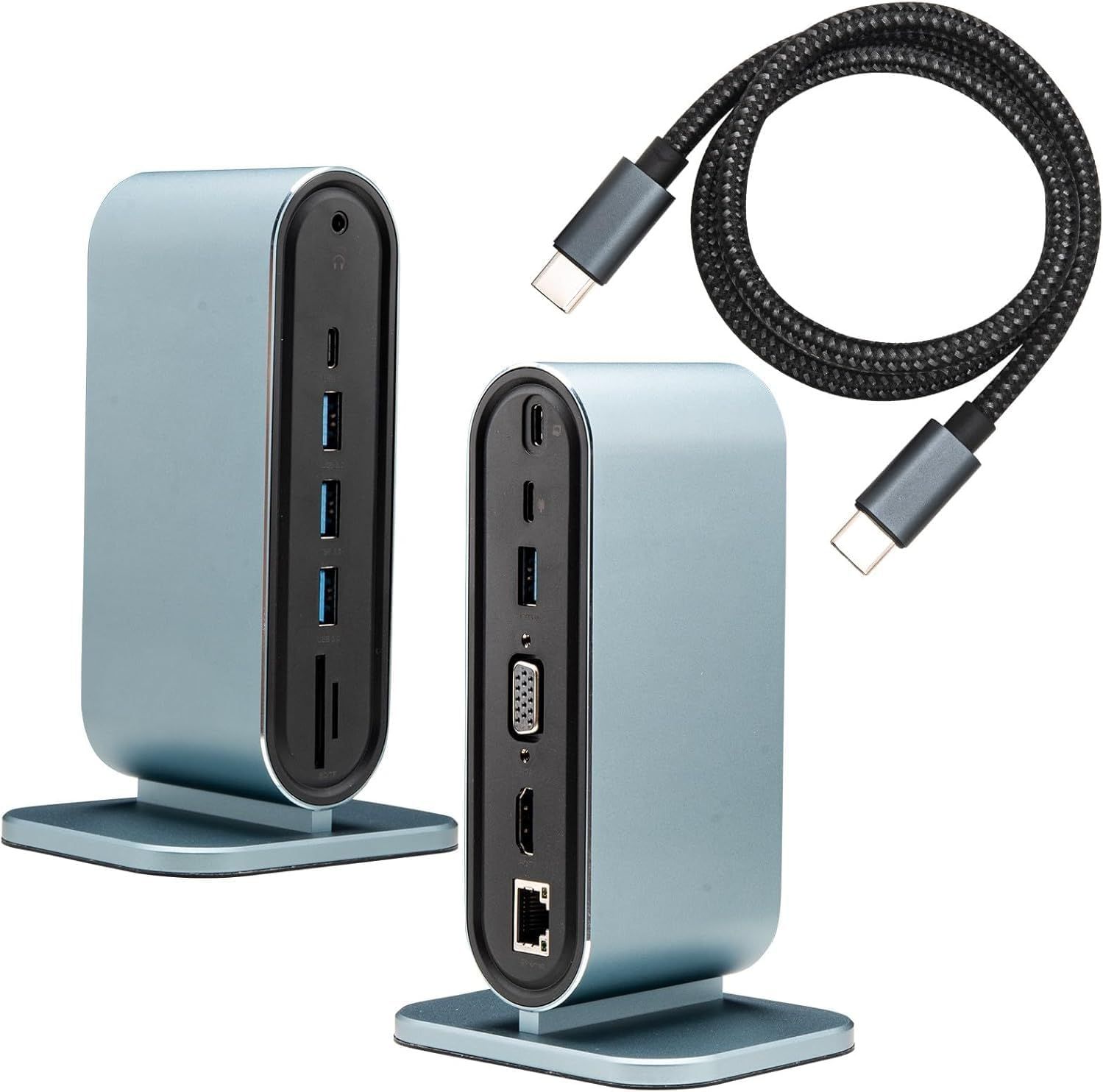 USB-C Docking Station 12-in-1 with HDTV 4K, VGA 1080P, USB 3.0 5 Gbps, RJ45 100 Mbps, PD 100W, Audio 3.5mm