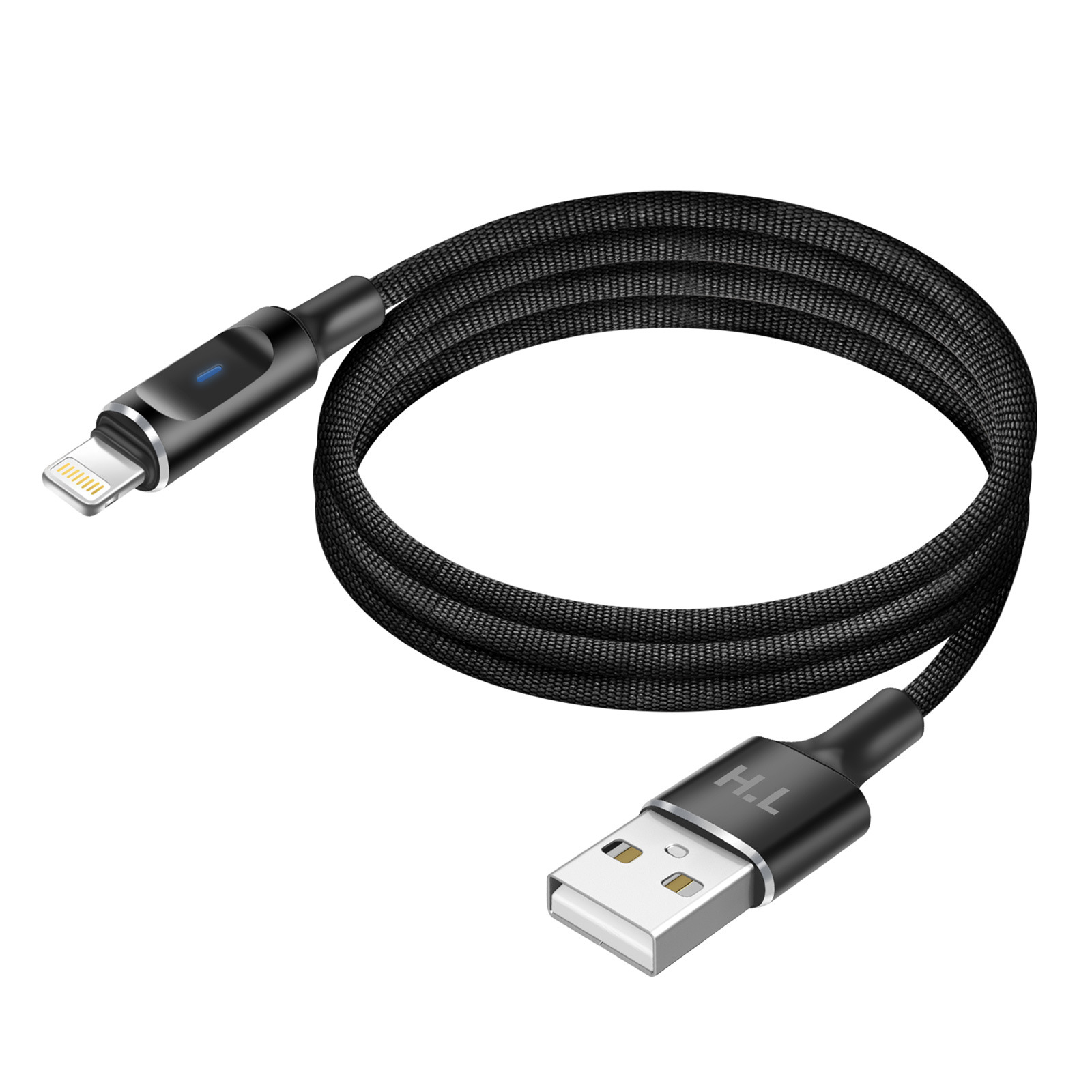 Avizar USB-A to Lightning Cable with LED and Fast Charge 2.4A Treated Nylon 1.5m Black