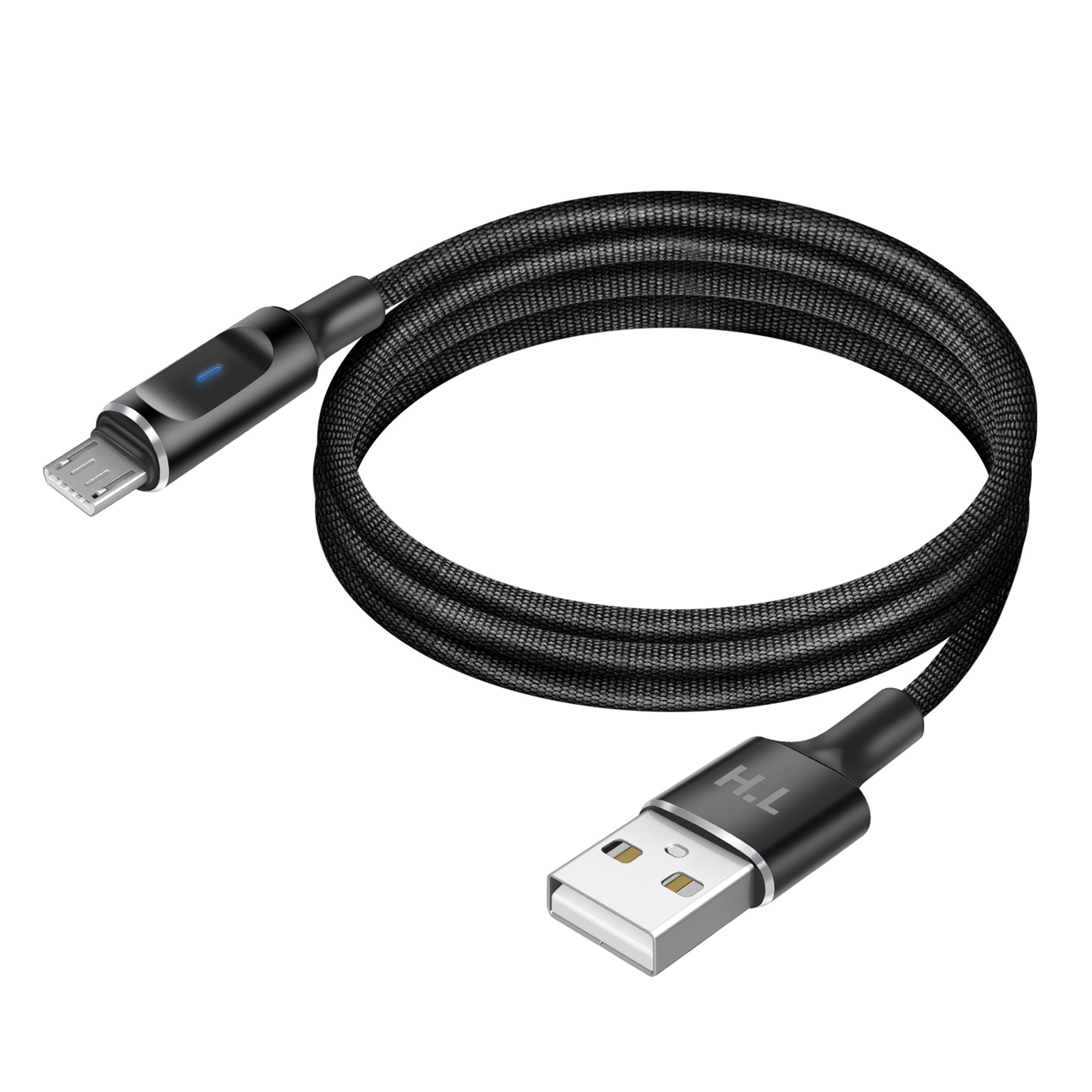 Câble USB-A vers Micro-USB Avizar avec LED et charge stable 2,4A, 1,5m en nylon tressé noir